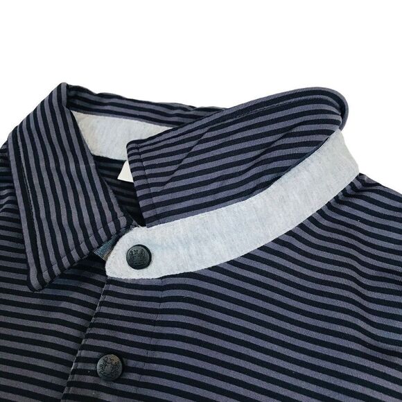 Aquascutum Golf Polo Shirt Mens Size M Grey Fitted Striped Short Sleeve Trim - Picture 6 of 16